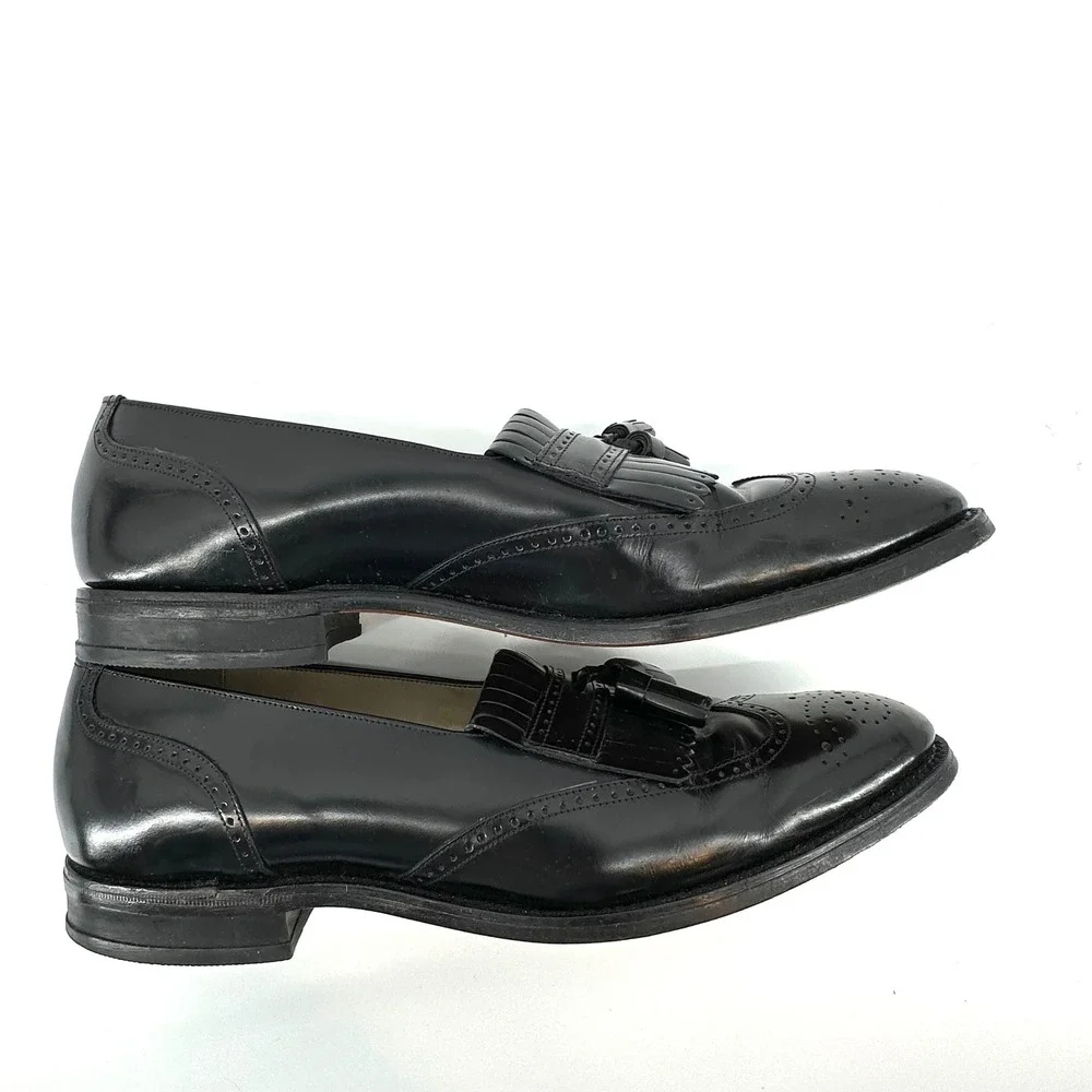 Johnston & Murphy Mens Black Leather Wingtip Tassel Kiltie Loafers 10 B